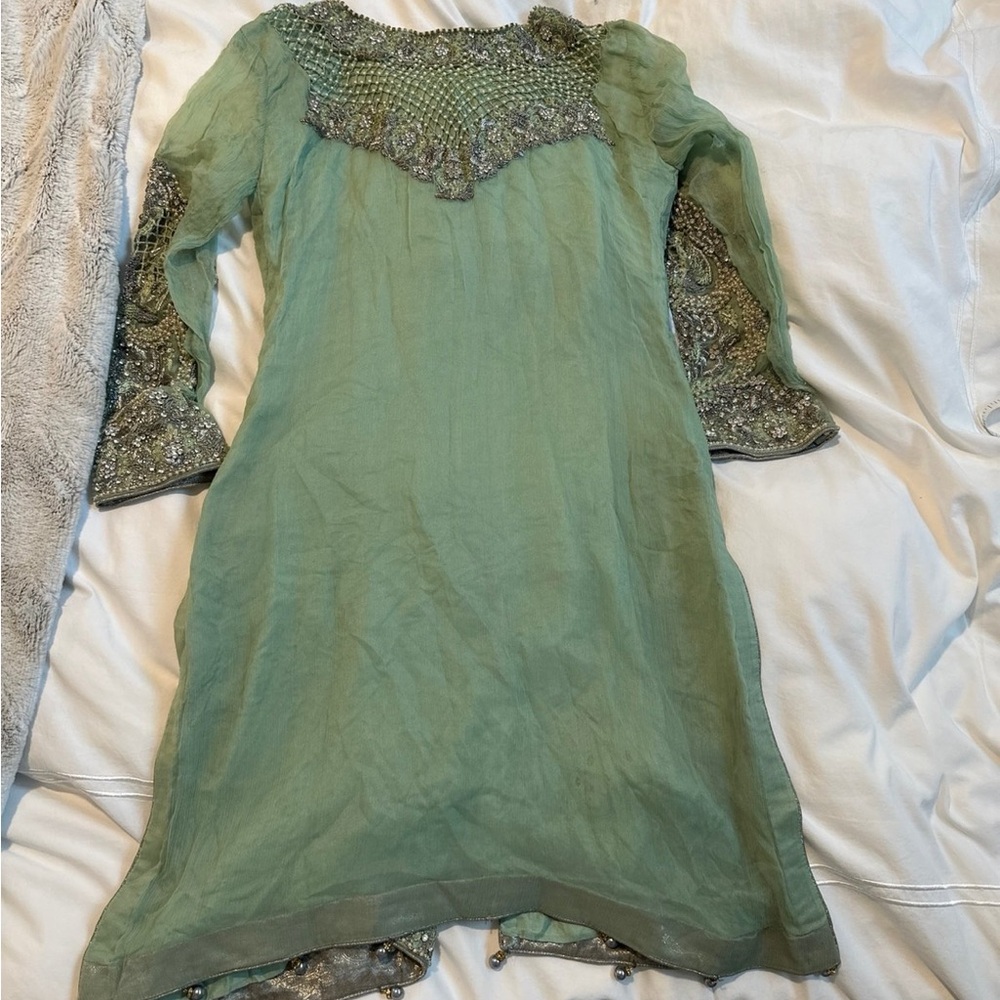 Embellished Sage Green Women's Pakistani Dress - Picture 7 of 7